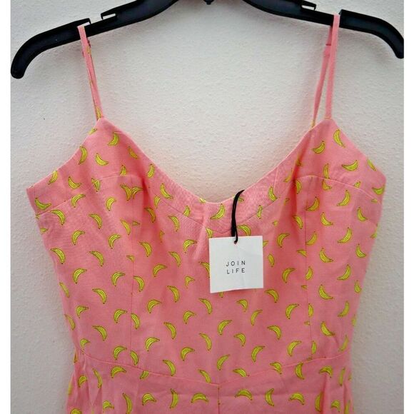 ZARA 7385/143/620 Women's XS Pink Banana Print Spaghetti Strap Romper - Picture 3 of 10